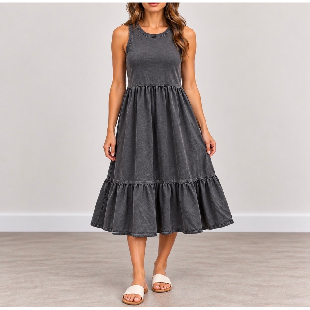 Universal Thread Tiered Midi Dress Small Gray Good Sleeveless Knit Casual